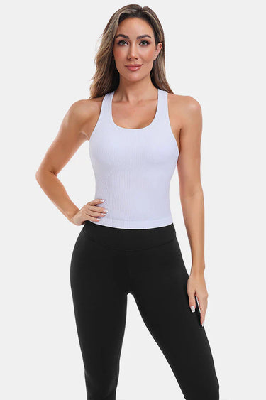 White High Neck Full Back Seamless Tight Fit Ribbed